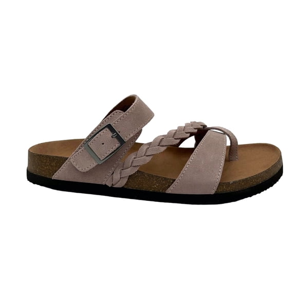 White Mountain Womens Leather Slide Sandals Size 9 Light Lavender Toe Loop Style
