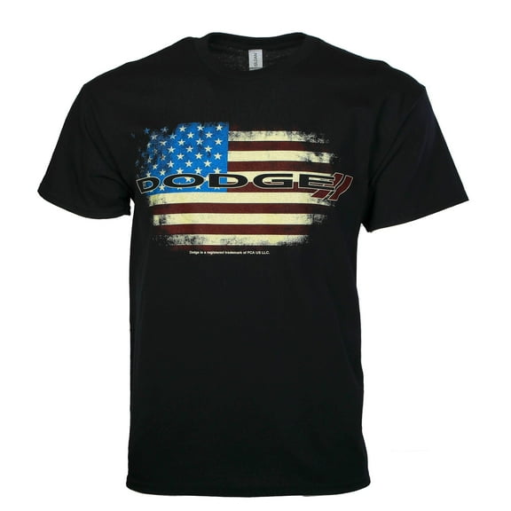 Dodge Logo with an American flag Mens T Shirt Licensed Mopar