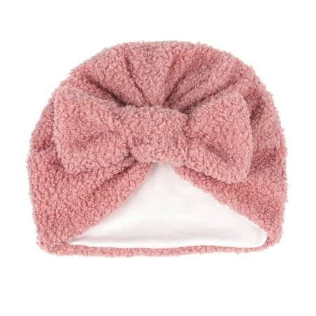 

YWDJ Bowknot Solid Color Fluff Pullover Hat Fall Winter Warm Double Layer Fluff Plush Thick Hairband Hot Pink One Size