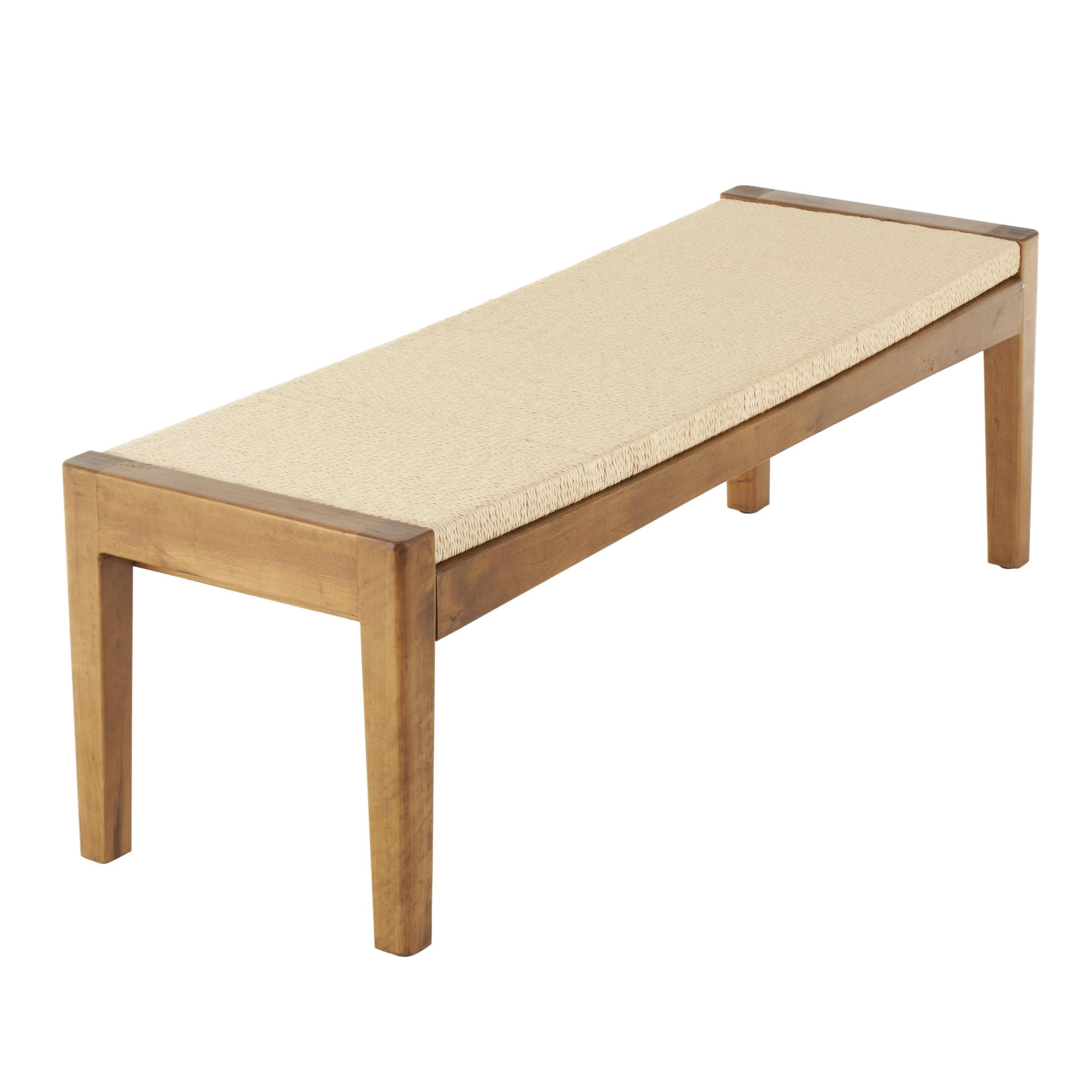DecMode Wood Handmade Traditional Bench with Rope Wrapped Seat, Brown