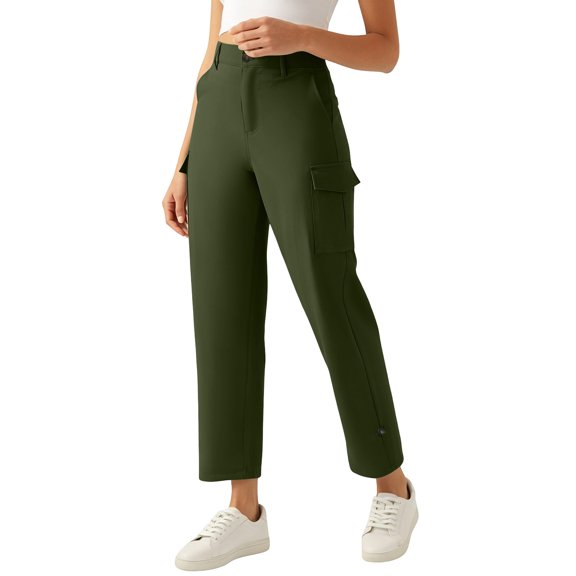 Edvintorg Womens Cargo Pants with Pockets High Waisted Hiking Trouser Outdoor Casual Athletic Pant Clothes Women Army Green S-2XL