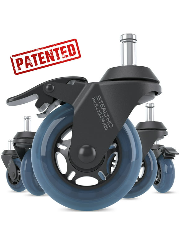 STEALTHO Locking Chair Wheels Replacement Set of 5 - Navy Soft Polyurethane Casters, 2 Brakes