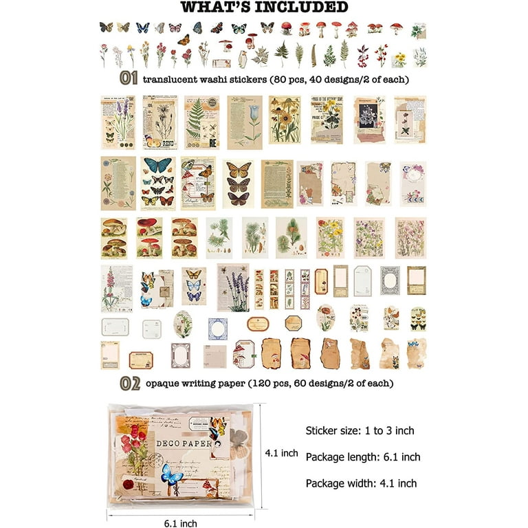 JOYCHOIC Vintage Junk Journal Supplies Aesthetic Journaling Kit, Scrapbook  Papers Stickers Large Collection for Bullet Scrapbooking Materials, Planner