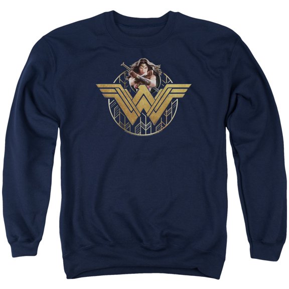 Trevco Sportswear WWM100-AS-5 Wonder Woman Movie Power Stance & Emblem Adult Crewneck Sweatshirt, Navy - 2X