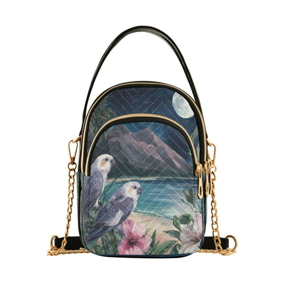 Leather Handbag Crossbody Bag Beautiful Gray Cockatiels