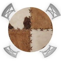 Round Fitted Tablecloth, Cow Print Vintage Animal Brown Waterproof Table Cloth Table Cover with Elastic Edged for Outdoor Picnic Parties, Fits Tables up to 36"" - 44"", Texturesan77173