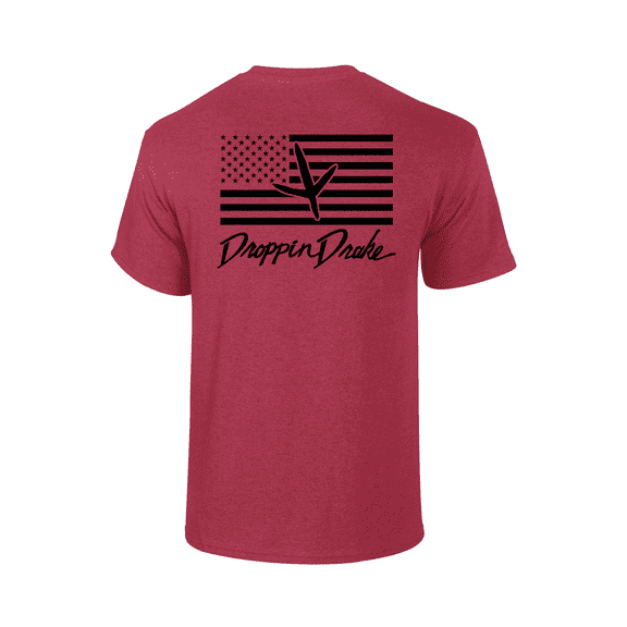 Mens Droppin Drake Turkey Footprint on American Flag Southern Hunting Mens Short Sleeve T-Shirt-Antique Cherry-3X-Large