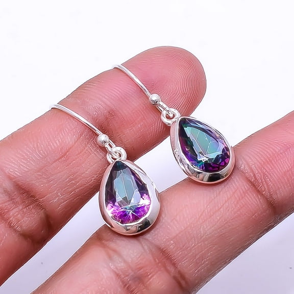 Black Rainbow Mystic Fire Topaz 925 Sterling Silver Earring 1.17" E_9508_347_33, Beautiful Jewelry For Woman, New Year Sale, Valentin's Day Gift
