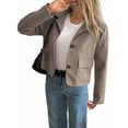 thumbnail image 3 of Women'S Casual Blazer Jacket Notched Lapel Single Breasted Faux Suede Leather Suit Jacket Khaki M, 3 of 8