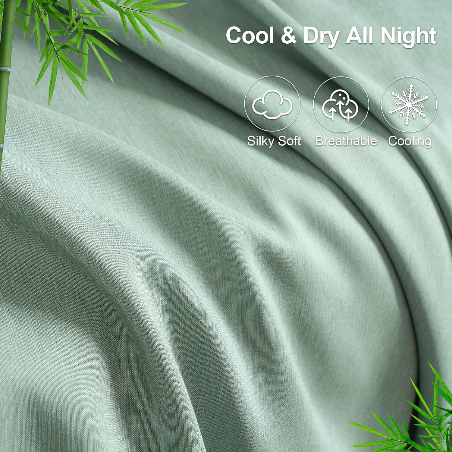 PHF Bamboo Bed Sheet Sets, 4 Pieces King Silky Soft Bedding Sheets, 1800 Thread Count 16 Inch Deep Pockets, Sage Green