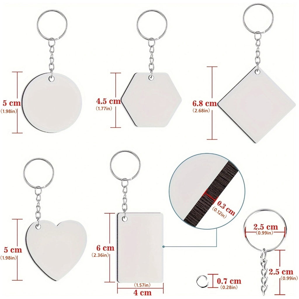 Oasiva Pack of 40 Double Sided Heat Transfer Keyring MDF Heat Pressed Keychains Sublimation Key Rings Blanks Set DIY Ornament