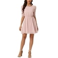 thumbnail image 2 of Unique Bargains Robe à Manches Froncées Col Rond Métallique Étoiles Brillantes Rose S, 2 of 5