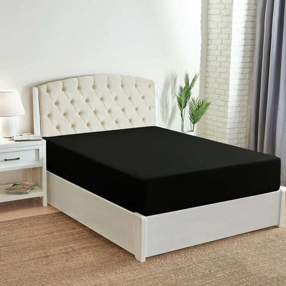 Mellanni Fitted Sheet with up to 16" Deep Pocket, Soft Microfiber, 1 Piece Full, Black