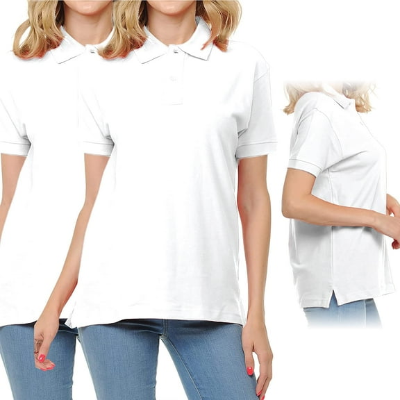 FRESH TEE Women's Adult Unisex 100% Cotton Classic Fit Polo Shirt Short Sleeve for Daily Work School Uniform (XX-Large, 2pk White)…