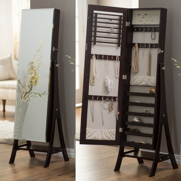 Belham Living Large Standing Mirror Locking Cheval Jewelry Armoire - Espresso