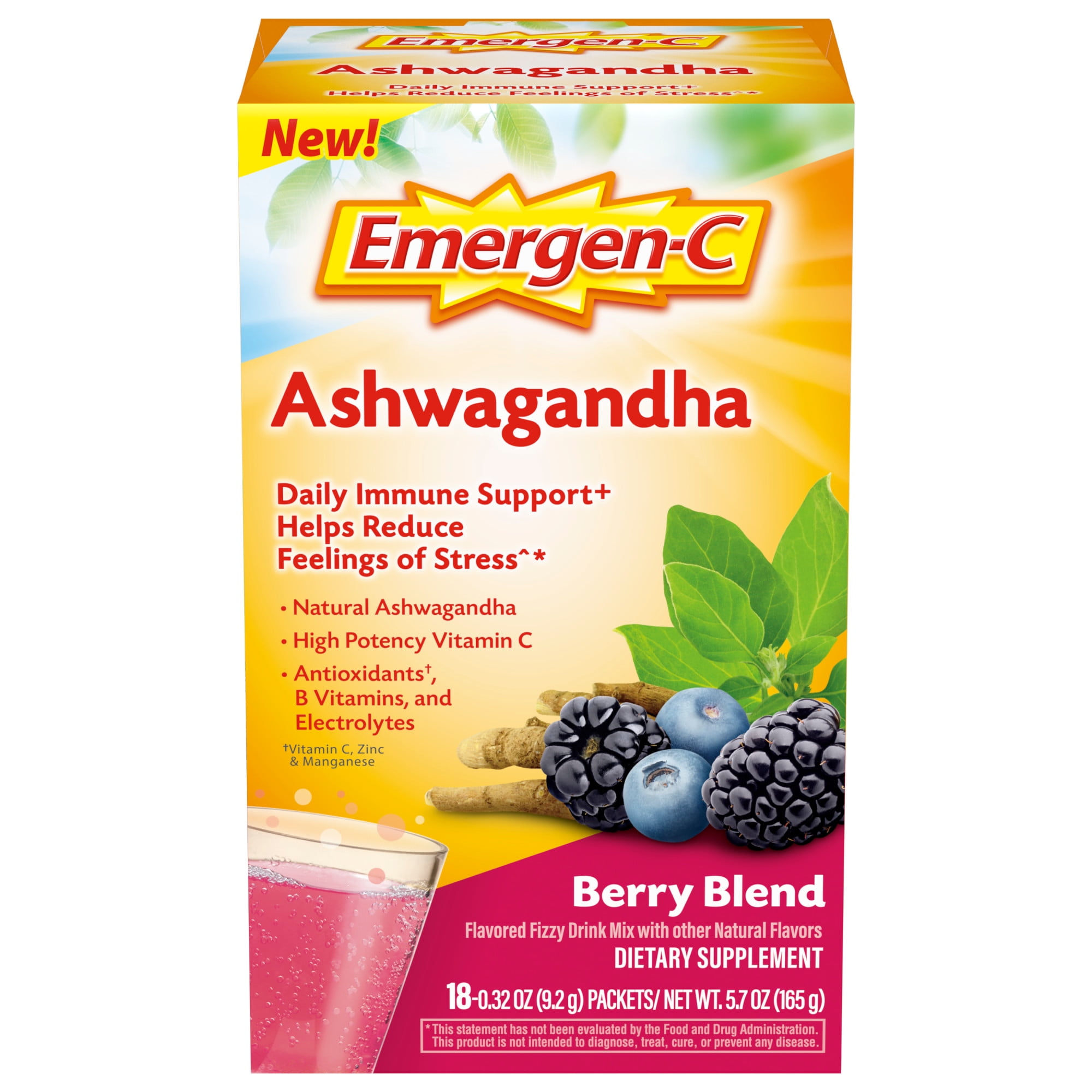 EmergenC Vitamin C Ashwagandha Drink Mix, Dietary Supplement for