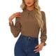 thumbnail image 1 of Blusa impresa de manga larga con cuello simulado y fruncido para mujer INSPIRE CHIC en marrón, 1 of 6