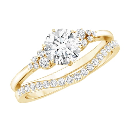 Rosec Jewels Certified Moissanite Wedding Ring Set of 2 - D-Vs1 Quality 1 Carat Engagement Ring with Enhancer 10K Yellow Gold US 10.50