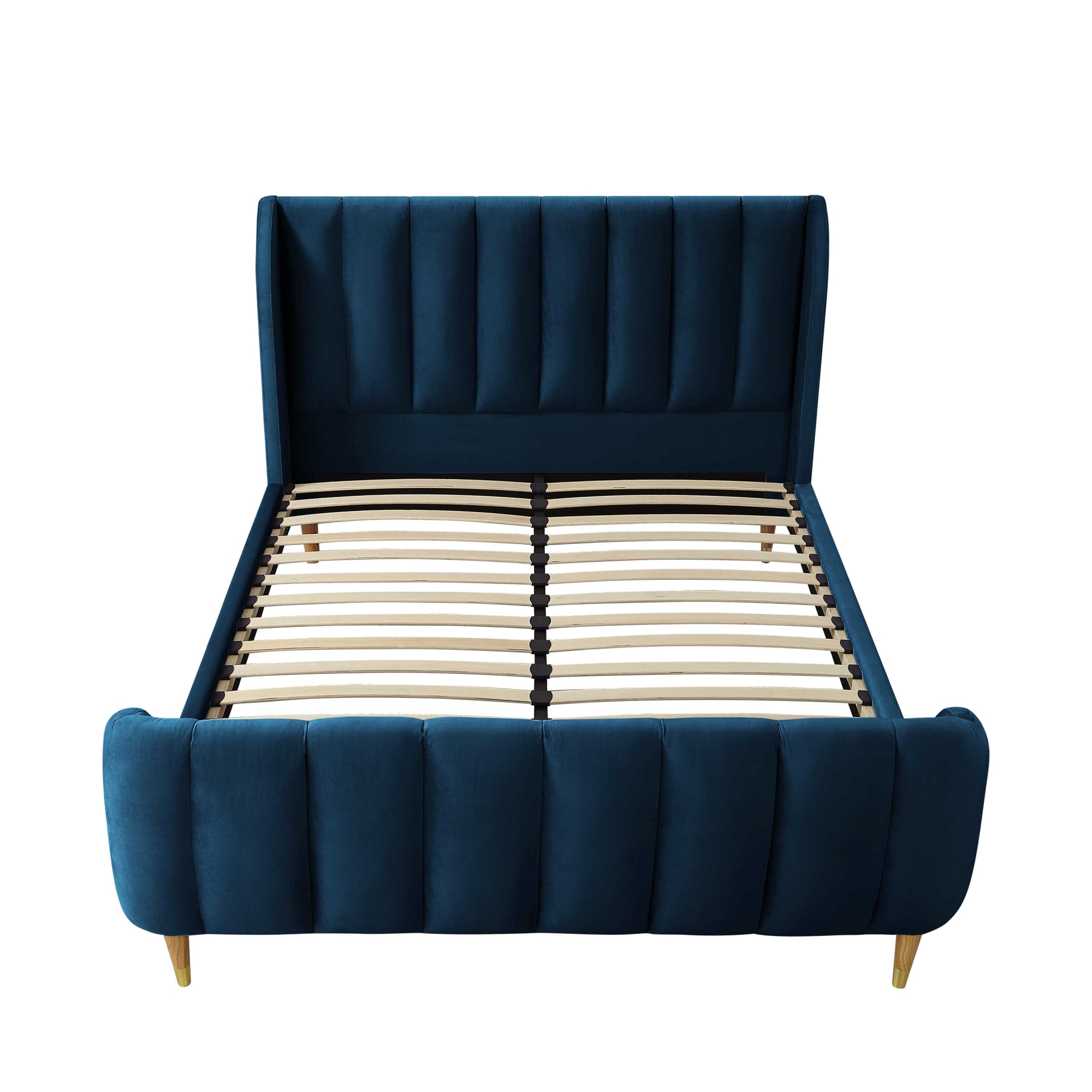 Loft Lyfe Devonte Upholstered Contemporary King Velvet Channel Tuffed Wingback Platform Bed, Navy - image 4 of 10