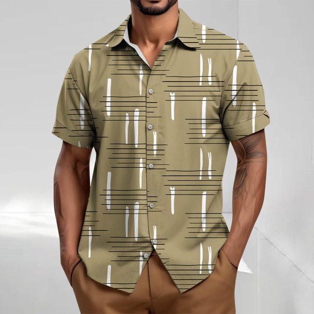 Blusa y camisa de manga corta con cuello vuelto para hombre, blusa informal holgada con botones y cuello vuelto, blusa de poliéster para hombre