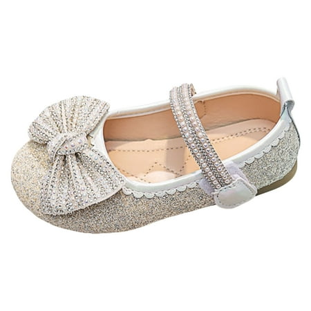 Kureaily Girls Sandals Pattern Cute Bow Sequin Decoration Flat Bottom Versatile Hook Loop Shoes on Flip Flops for Girls 2 Flip Flops 6.5-7 Years