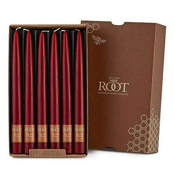 ROOT Candles Unscented Dipped Taper Candles, 9-inch Tall, Box of 12, Color: Garnet