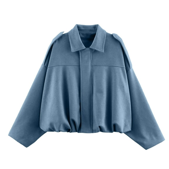 SuTry Women's Jacket Loose Bomber Coats Fall Winter Lapel Zip Up Streetwear Outerwear Thermal Fashion Womens Tops(Light Blue,L)