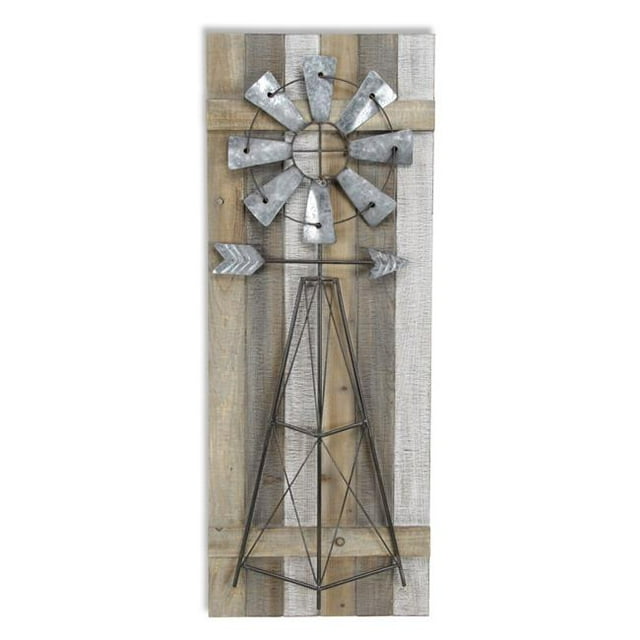 Cheungs 5245 Wood Plank with Metal Windmill Wall Decor