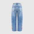 thumbnail image 4 of adaychics Women's Cropped Jeans Floral Embroidered Casual Summer Straight Leg Jeans Mid Rise Denim Pants for Travel, 4 of 9