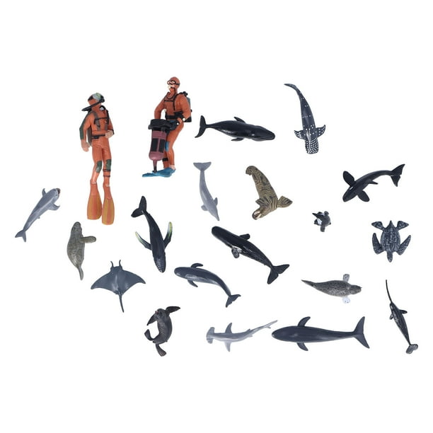 20 figuras de animales marinos realistas surtidas, 2 buzos, juguetes para niños y niñas.
