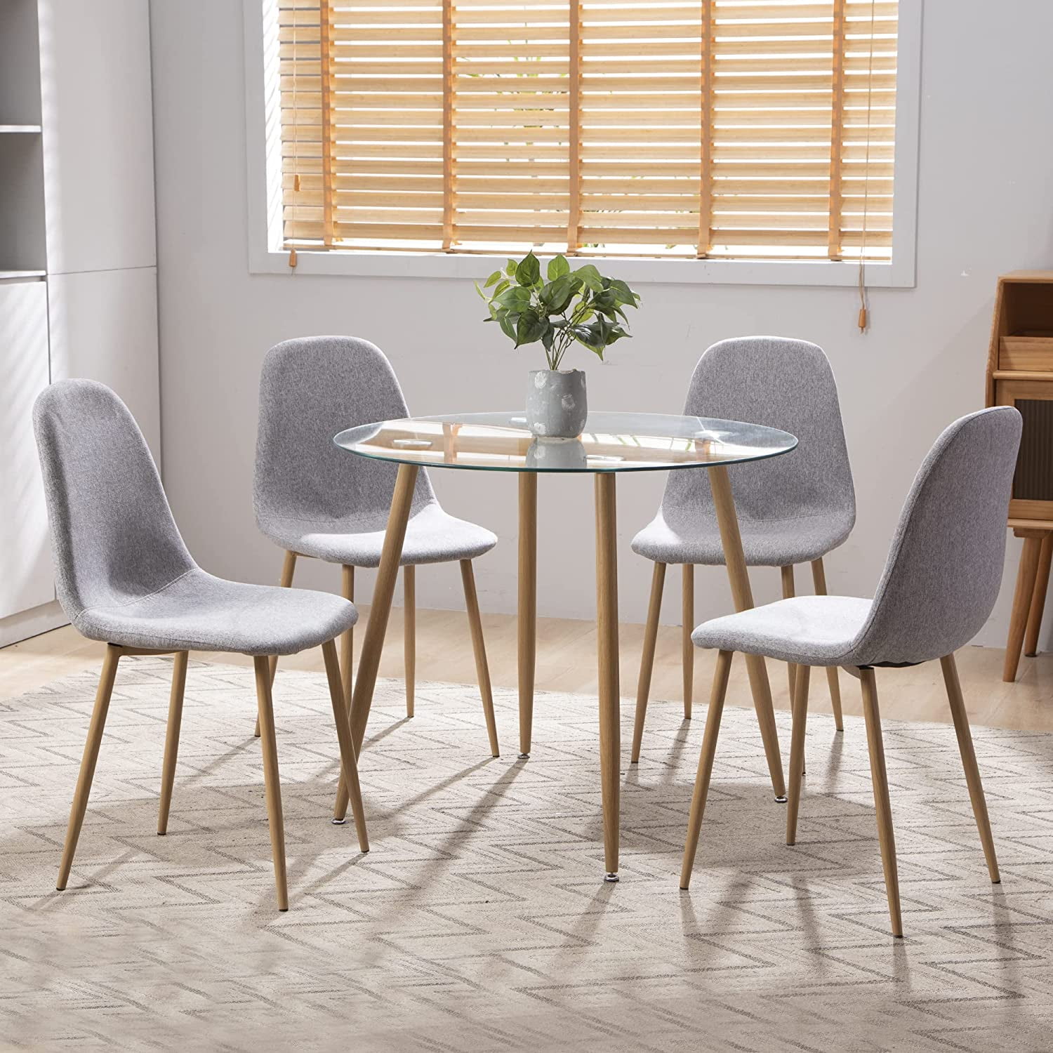 Surmoby Dinner Table Set for 4,Space Saving Round Tempered Glass