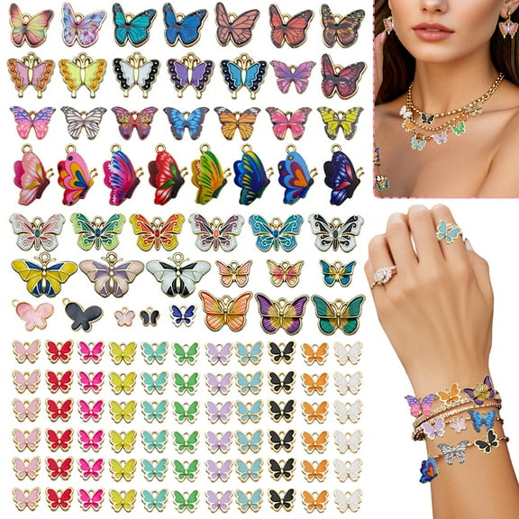 126 Pcs Butterfly Charms for Jewelry Making, DIY Craft Supplies, Assorted Colors and Designs