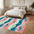 thumbnail image 3 of ODIKA 6'x9' Ultra-Soft Area Rug, Cartoon Ocean Animal With Wave Stripe Accents Whale Sea Turtle Playful None Washable, Bare feet friendly, Silk-Touch for Guest Room, Bedroom, 3 of 7