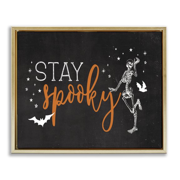 Stupell Industries Traditional Stay Spooky Skeleton Gold Floating Frame Canvas Art, 21 x 17, by Lux Me Designs