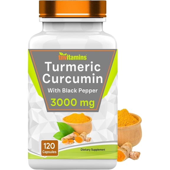 TNVitamins Turmeric Curcumin Capsules with Black Pepper Extract Standardized Antioxidant Joint Support Herbal Dietary Supplements, 120 Count