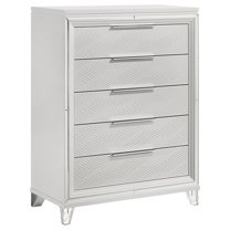 Benjara Mory Tall Dresser Chest, 5 Drawer, Embossed Herringbone Pattern, White