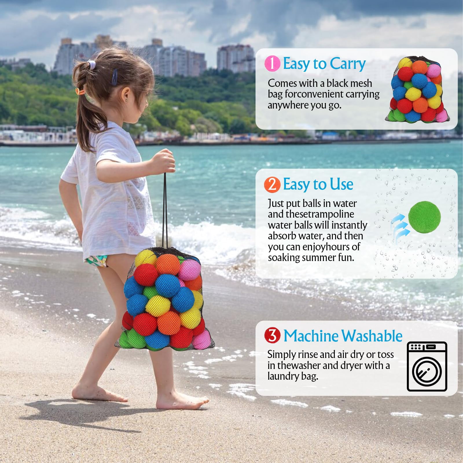100 Pcs Water Soaker Balls 2" Reusable Water Balloons Splash Balls Pool Water Toys Outdoor Toys  Pool Party Favors Water Toys Summer Gifts