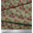 thumbnail image 3 of Soimoi Tissu en Poly Georgette Vert Imprimé Feuilles & Roses au Mètre 42 Pouces de Large, 3 of 3