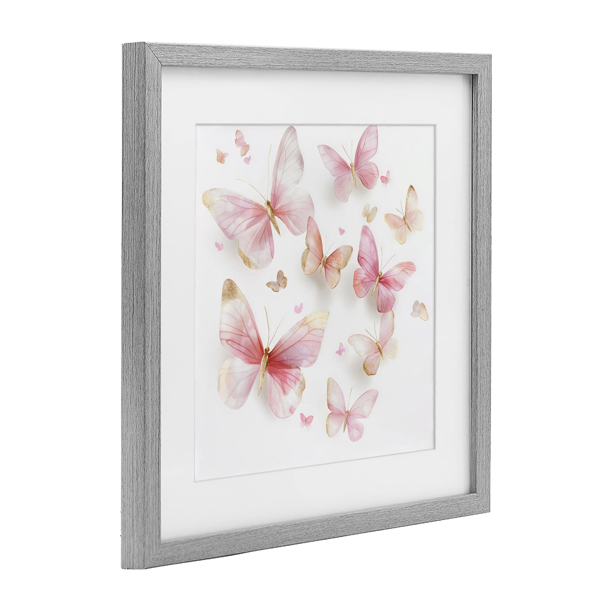 Stupell Industries Pink & Gold Butterfly Rabble Gray Framed Print Under Glass, design by Creative Studio