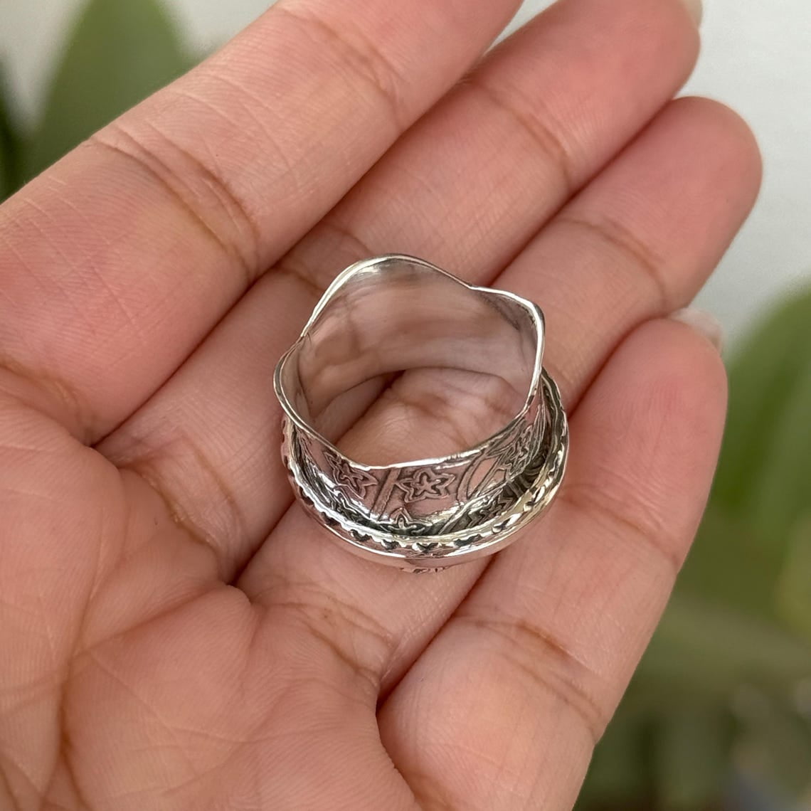 SS DESIGNS Fidget Spinner Ring Handmade Boho Style 925 Sterling Silver Anxiety Thumb Band for Stress Relief and Meditation Jewelry