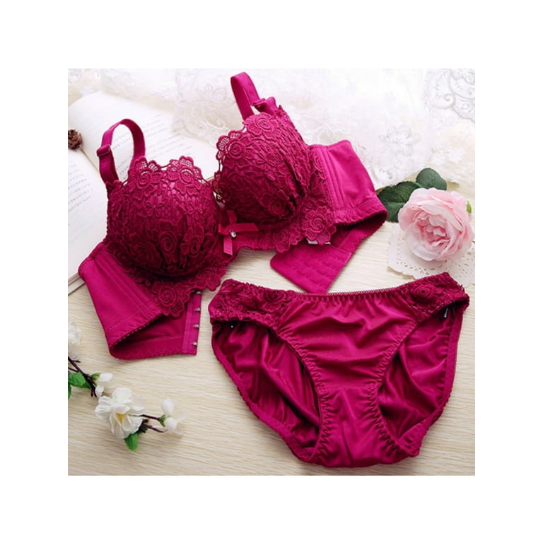 Ochine Women Lingerie Set Sexy Embroided Lace Trim Push Up Underwire Bra,  3/4 Cup, Size 34-38B and Classical Cotton Brief Panties Underwear Bikini,  Average Size for Everyday Wear, 2 PCs 