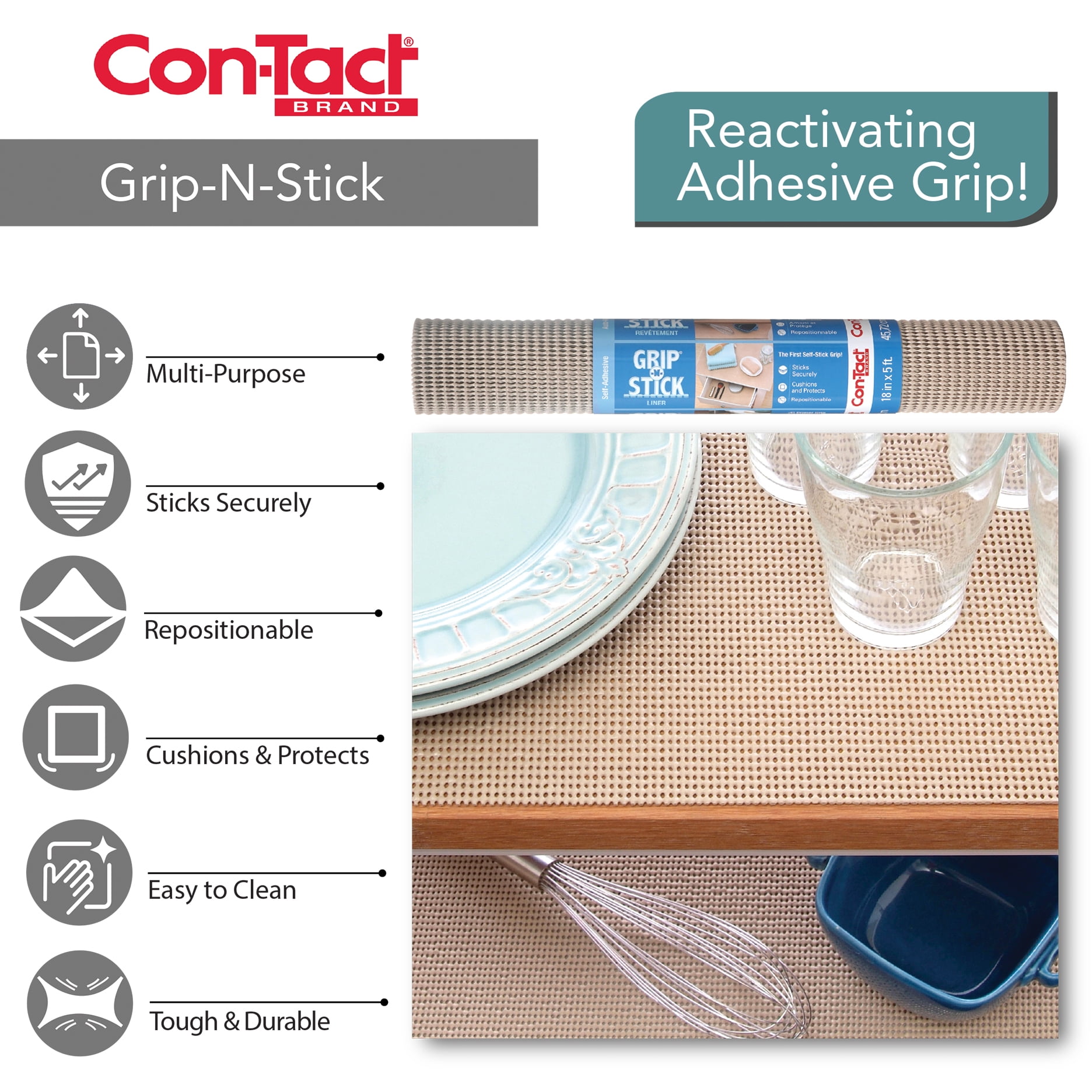 Con-Tact Zip-N-Fit 18 in. x 4 ft. Black Perforated Solid Grip Non-Adhesive Drawer and Shelf Liner (6 Rolls)