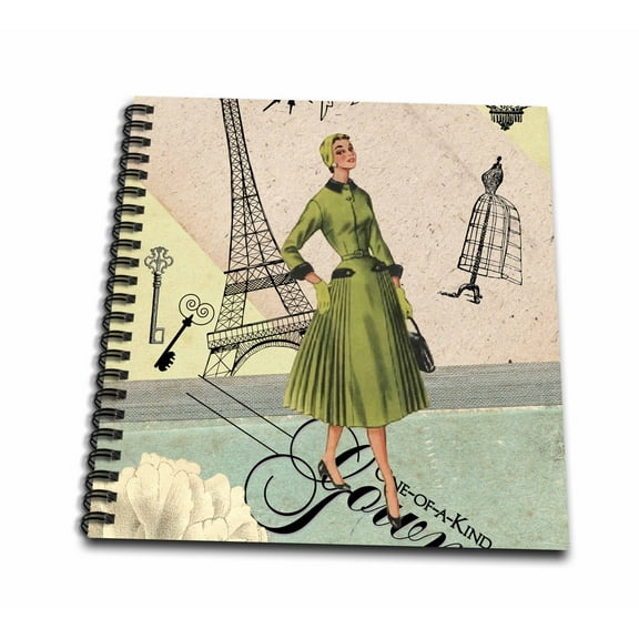 3dRose, Vintage Paris Collage Fashion, Drawing Book 8 x 8 inch