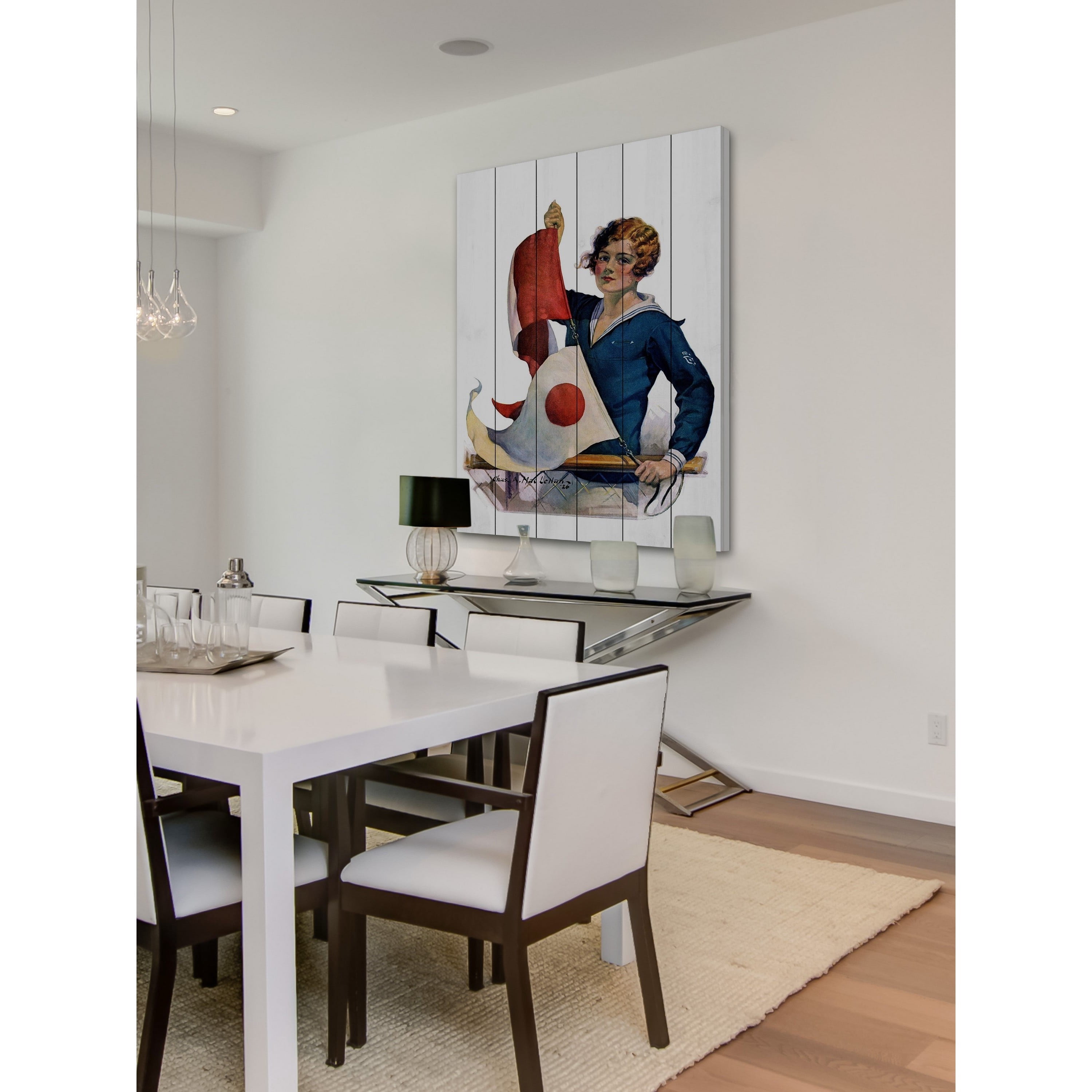 "Flag Raising" Painting Print on White Wood