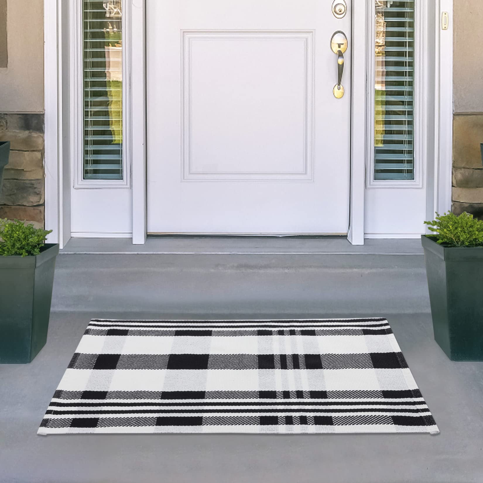 Plaid Doormat Woven Cotton Throw Door Mat Indoor Outdoor Washable