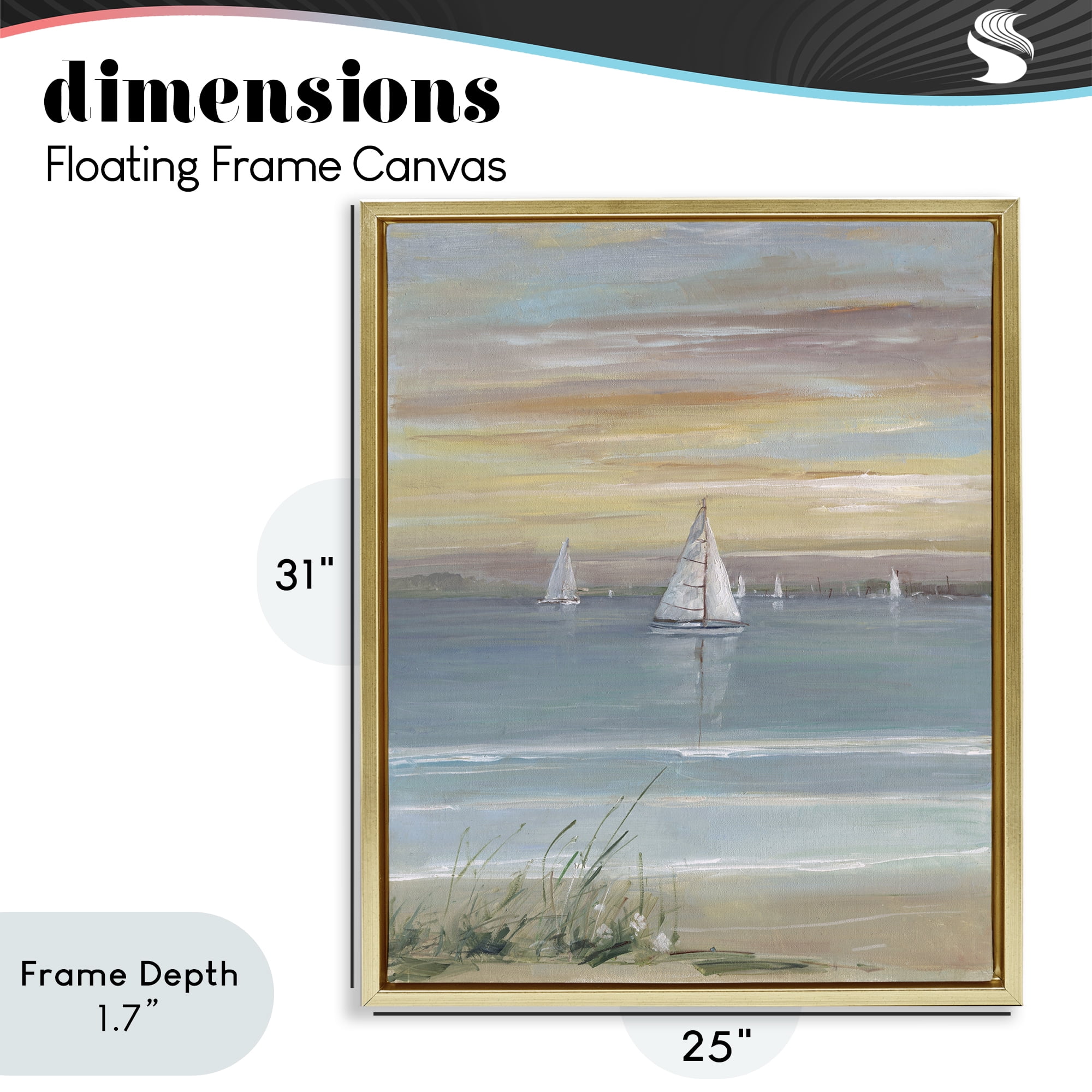 Stupell Industries Coastal Sailboats At Twilight Gold Framed Floater Canvas Wall Art, design by Sally Swatland