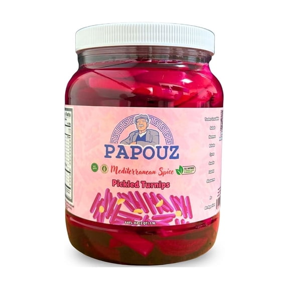 Papouz 64 FL OZ Pickled Turnips All Natural Family Recipe, Premier Product, Low Calorie, Gluten Free, Fat Free, No Preservatives, Low Sugar