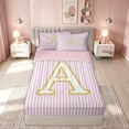 thumbnail image 2 of meiyoeat Preppy Letter A Zipper Twin Comforter Sets with Fitted Sheet and 2 Pillowcases for Kids Girls Women, Gold Glitter Zipper Bedding Set for Bedroom, Pink ReversibleG, 2 of 6