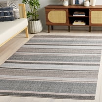 SAFAVIEH Cabo Kensington Striped Area Rug, Black/Light Blue, 7' x 7' Square