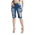 thumbnail image 1 of Ladies' Summer Street Fringe High Stretch Straight Leg Mid Waist Five Quarter Pants With Ripped Jeans, 1 of 9